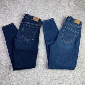 American Eagle Jeans Women’s 0 Short Blue Jeggings Dark and Medium Wash 2 Pair